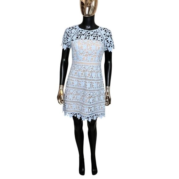 Eliza J Light Blue Floral Lace Short Sleeve Mini Dress Petite 4 - Picture 9 of 12